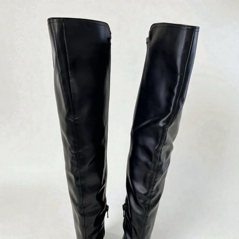 Black Over The Knee Boots Low Block Heel Buckle Riding Boots Size 5 DV Dolce Vit